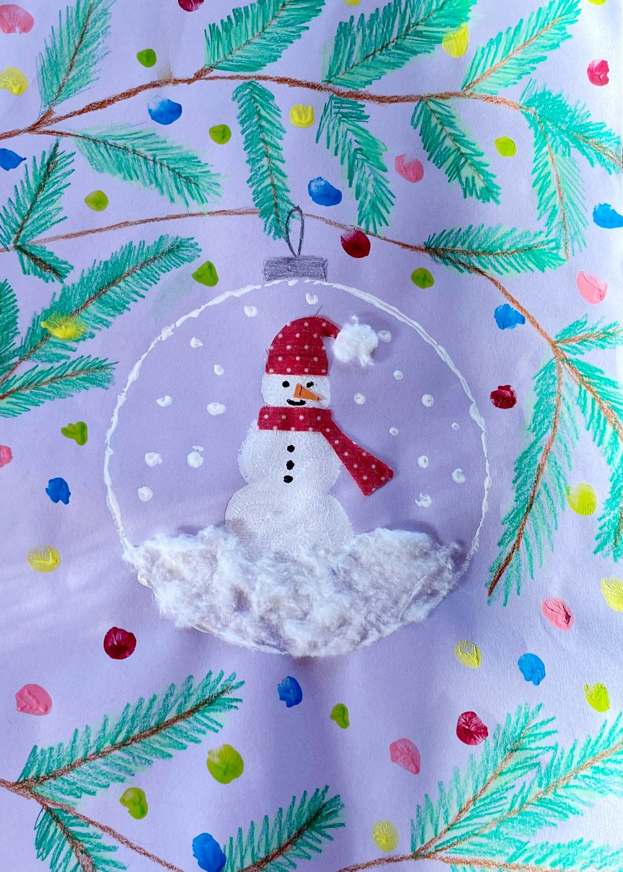 Selbstgebasteltes Schneemann-Bild aus dem Malwettbewerb